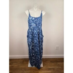 April Cornell Womens Blue Floral Cotton Maxi Dress Pockets Size L Sleeveless